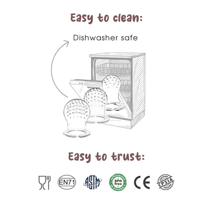 Baby Fruit Feeder Teether Pacifier with Baby Food Freezer Tray Set Silicone Freezable Teether for Fruit Purees Self Feeding