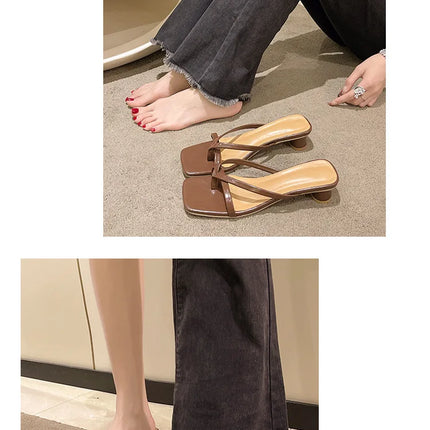 Flip-flops, Women Wear 2024 New Summer Half - Toe Sandals, Fashion Casual Mid-heel Chunky Sandals, Women's Shoes
