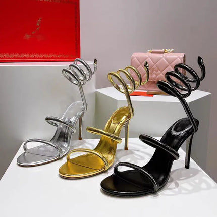 Star style Sexy Narrow band Coiled-strap Women Sandals Fashion Summer Stiletto High heels Gladiator Sandals Party Prom Shoes