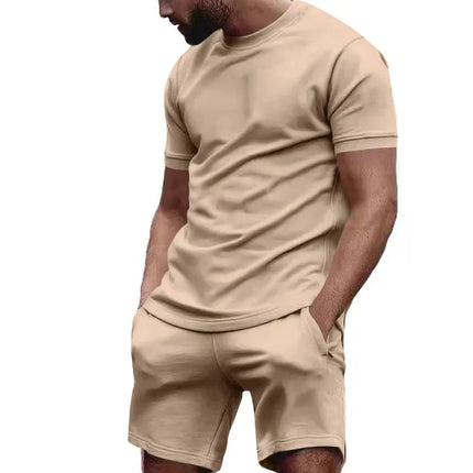 Summer Leisure Fitness Suit Crew-neck T Men Breathable Large Size Sports Short Sleeve Shirt Shorts Suit Men