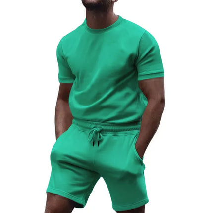 Summer Leisure Fitness Suit Crew-neck T Men Breathable Large Size Sports Short Sleeve Shirt Shorts Suit Men