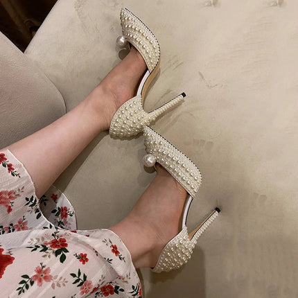 Luxury full pearls Beaded Decoration Women Pumps Elegant Pointed toe Thin High heels Female Wedding Bridal Banquet Prom Shoes