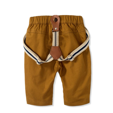 Gentleman Spring Autumn Outfit for Newborn Boy Cotton Baby First Formal Birthday Clothes Solid Pant with Strap Toddler Party Set