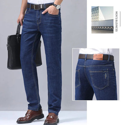 Summer Thin Men's Elastic Cotton Jeans Fashion Blue Comfortable Business Straight Casual Pants Brand Male Clothes Trousers