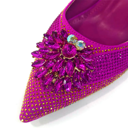 Newest Arrivals Special Design Silver Color African Women Shoes and Bag Set Pointed Toe Pumps for Wedding Party