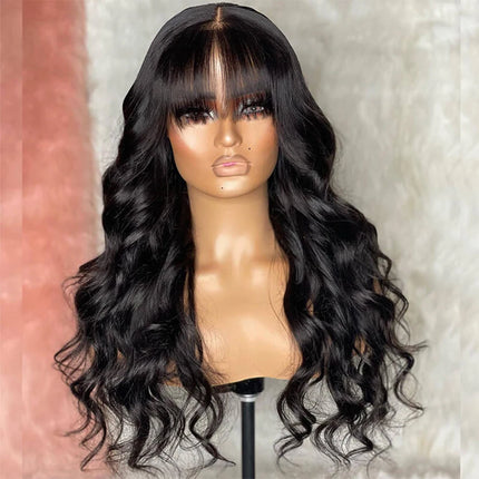 100% Human Hair Wigs With Bangs Body Wave Wig With Bangs Fringe Wigs Full Machine Made Wig 12A Brazilian Natural Remy Human Hair
