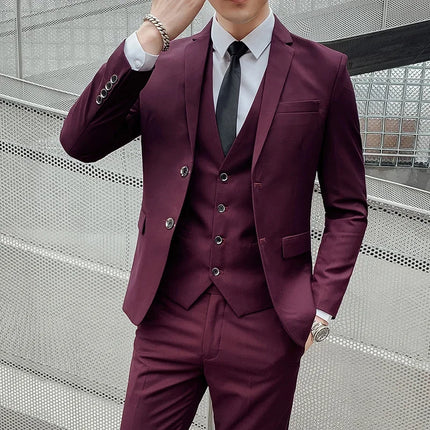 Suit Upgrade the new fabric Men's Business Gentleman Fashion Slim Work Solid Color Plus Size Fair Dress Wedding Best Man Suit