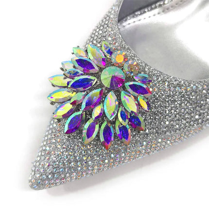 Newest Arrivals Special Design Silver Color African Women Shoes and Bag Set Pointed Toe Pumps for Wedding Party