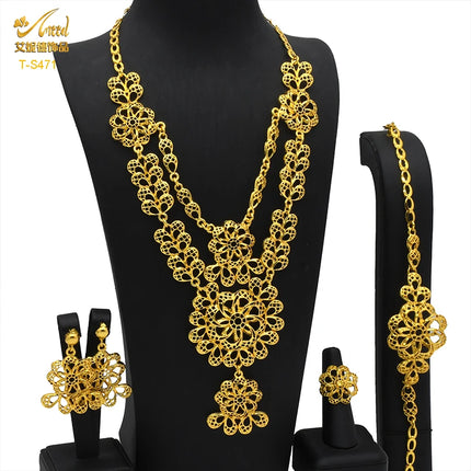 ANIID Indian 24K Gold Color Necklace Set Nigerian Party Bridal Wedding Ethiopian Luxury Dubai Jewelry Wholesale 2024 New Gifts