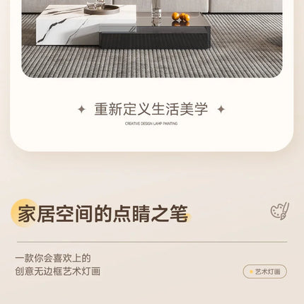 Peinture décorative de salon, peinture à lumière ambiante LED, mur de fond de canapé de luxe moderne, peinture suspendue minimaliste