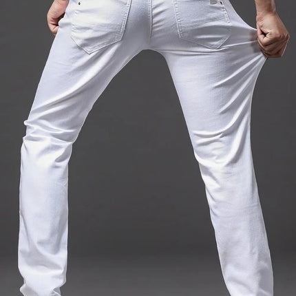 Men White Jeans Elasticity Straight Slim Fit Casual Soft Business Classic Brand Trousers Fashion Advanced Stretch Denim Pants