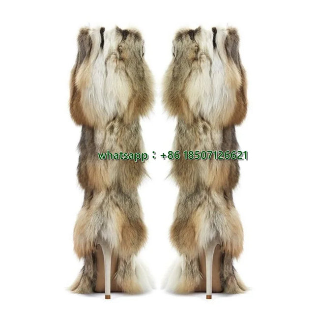 Furry Stiletto Pointed Toe Mid-Calf Boots With Unique Personality And Special Calf Boots For Women