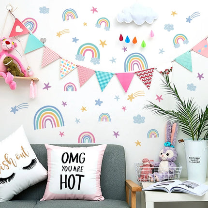 Kids’ Room Luminous Rainbow &amp; Cloud Wall Sticker – Glow-in-the-Dark Cartoon Decor