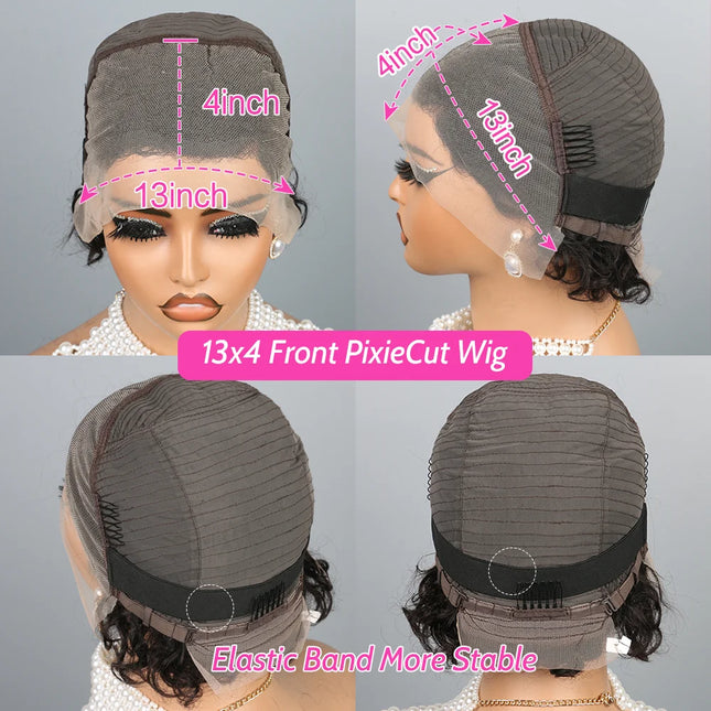 13X4 Short Curly Pixie Cut Wigs Human Hair Transparent Rose Curly Lace Frontal Wigs Human Hair For Black Women