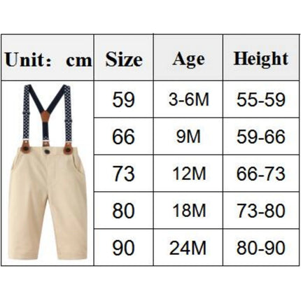 Gentleman Spring Autumn Outfit for Newborn Boy Cotton Baby First Formal Birthday Clothes Solid Pant with Strap Toddler Party Set