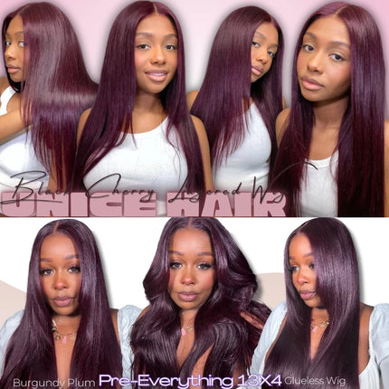 UNICE Black Cherry Colored Human Hair Wigs 7x5 & 13x4 Pre Cut Pre Bleached Glueless Wig Human hair Ready To Wear 150% Density