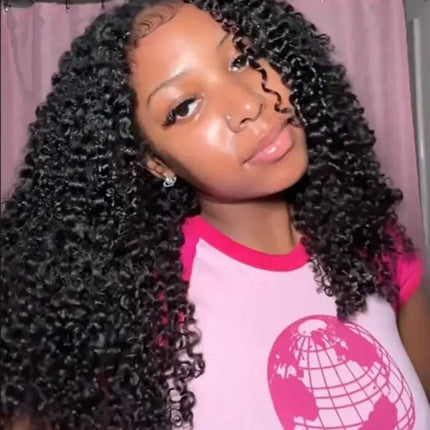 Kinky Curly Hair V Part Wigs No Leave Out Thin Part Human Hair Wigs For Beginners Afro Curly Glueless V Part Wigs Black Wig