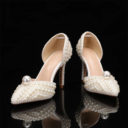 Luxury full pearls Beaded Decoration Women Pumps Elegant Pointed toe Thin High heels Female Wedding Bridal Banquet Prom Shoes