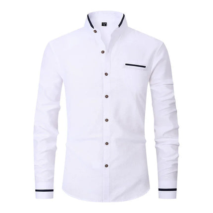 New Fashion Patchwork Long Sleeeve Casual Shirts Men Stand Collar Slim Fit Blouses High Quality Spirng Autumn Male Dress Shirt