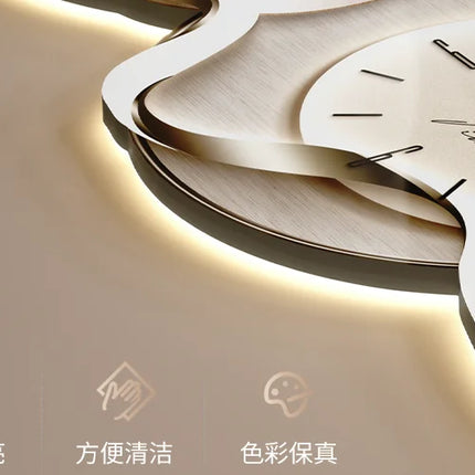 Luxury Wall Art With Built-in Clock Modern Living Room Decor 3D Wall Lamp Creative Sofa Background Painting Home Wall Decor