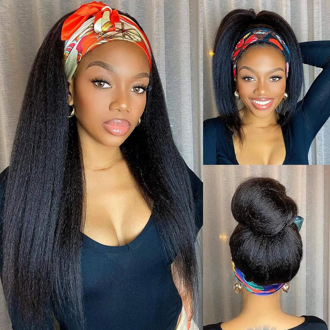 Kinky Straight Headband Wig Human Hair for Black Women Brazilian Glueless None Lace Front Yaki Straight Human Hair Headband Wig