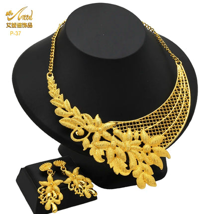 ANIID Indian 24K Gold Color Necklace Set Nigerian Party Bridal Wedding Ethiopian Luxury Dubai Jewelry Wholesale 2024 New Gifts