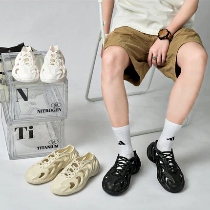 Summer Men's Classic Hollow Sandals Anti slip Beach Hole Shoes Lace up Sports Sandals Outdoor Lightweight Water Garden Shoes