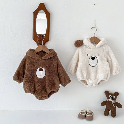Baby Hooded Romper Bear Ears Cute Plush Baby Clothes Winter 0-2 Years Old Korean version Baby Clothes Baby Romper
