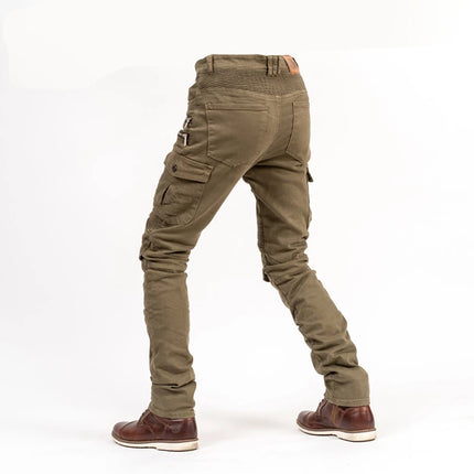 Motorcycle Riding Jeans Men Multi-Pockets Riding Pants with Knee Pads Casual Denim Trousers Solid Fashion Cargo Pant Biker New