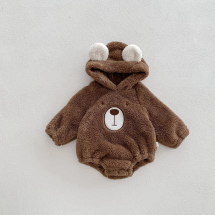 Baby Hooded Romper Bear Ears Cute Plush Baby Clothes Winter 0-2 Years Old Korean version Baby Clothes Baby Romper