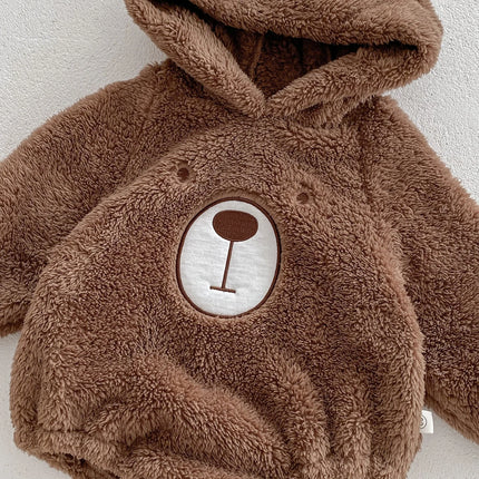 Baby Hooded Romper Bear Ears Cute Plush Baby Clothes Winter 0-2 Years Old Korean version Baby Clothes Baby Romper