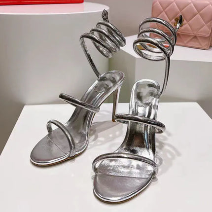 Star style Sexy Narrow band Coiled-strap Women Sandals Fashion Summer Stiletto High heels Gladiator Sandals Party Prom Shoes