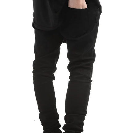 Denim Pencil Ankle Length Pants Men Jean Ripped Washed Zipper Fly Hole Jeans Skinny Solid Pockets High Street Distressed