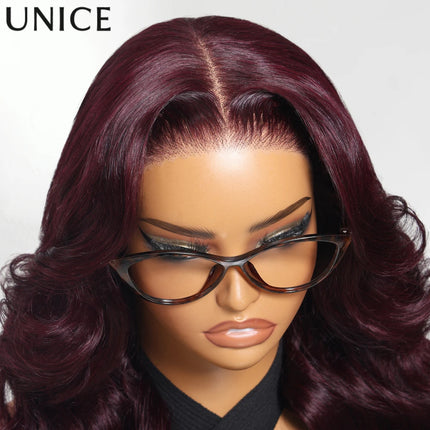 UNICE Black Cherry Colored Human Hair Wigs 7x5 & 13x4 Pre Cut Pre Bleached Glueless Wig Human hair Ready To Wear 150% Density