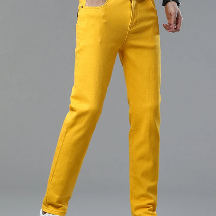 Four Season New Men's Yellow Jeans Fashion Business Casual Straight Denim Stretch Trousers All-match Men's Casual Pants Jeans