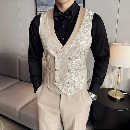 New (Blazer+vest+pants) for Men. Fashion. Casual. British Style. Singer Performance. High Density Jacquard Wedding Dress. Suit