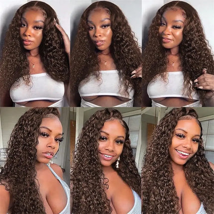 4# Human Hair Bundles Water Curly Human Hair Weave 1 3 4 Bundles Deal Remy Hair Extension for Black Women Chocolate Brown Color