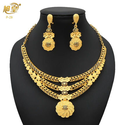 Brazilian 24K Gold Color Jewelry Sets For Women Wedding Dubai Necklace Earrings Nigerian Indian Bridal Set Party Gifts Wholesale