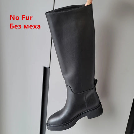 FEDONAS 2024 Ins Genuine Leather Knee High Boots For Women Thick Heeled Autumn Winter Warm Shoes Woman High Motorcycle Boots