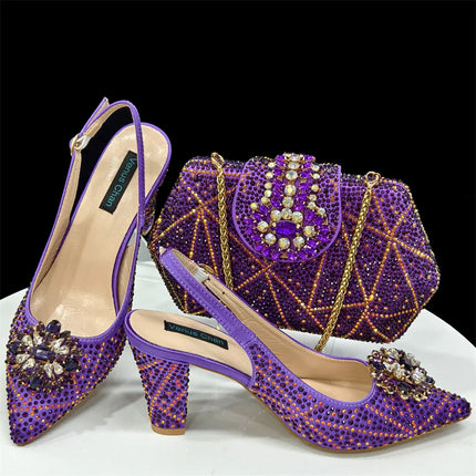 doershow beautiful Italian Shoes And Bag Sets For Evening Party With Stones Italian Leather Handbags Match Bags! HDF1-30