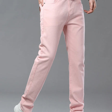 Four Season New Men's Yellow Jeans Fashion Business Casual Straight Denim Stretch Trousers All-match Men's Casual Pants Jeans