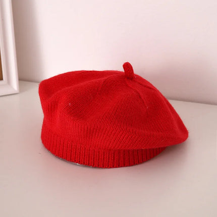Fashion Baby Knitted Beret Hat Solid Color Children's Warm Hats Autumn Winter Painter Cap For Girls Kids Bonnet Accessories