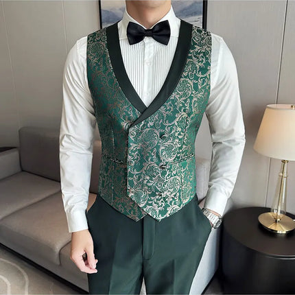 New (Blazer+vest+pants) for Men. Fashion. Casual. British Style. Singer Performance. High Density Jacquard Wedding Dress. Suit
