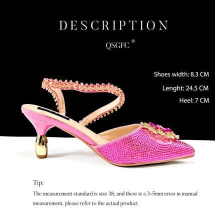 African Special Banquet Elegant Style Silver Color Party Wedding Pointed Toe  Heel Women Shoes and Bag Set With Rhinestone