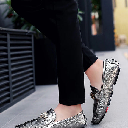 2024 New Stylish Men Big Size 39-48 Casual Moccasins Shoes White Silver Male Formal Business Office Shoes Party Moccasin Loafers