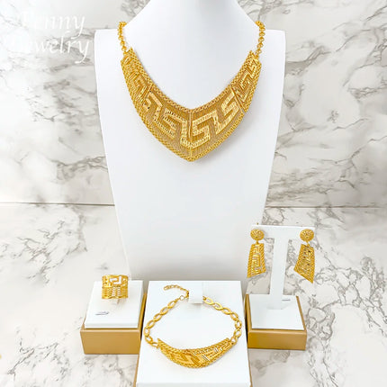 Original 4Pcs Golden Jewellery Sets 18K Gold Plated Jewelry Set Necklace Earring Bracelet Ring Italian Wedding Party Gifts