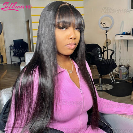 Silkwave Bone Straight Human Hair With Bangs 3x1 Lace Middle Part Wigs For Black Women Brazilian 30 32 Inch Cheap Glueless Wig