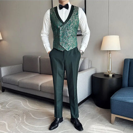 New (Blazer+vest+pants) for Men. Fashion. Casual. British Style. Singer Performance. High Density Jacquard Wedding Dress. Suit