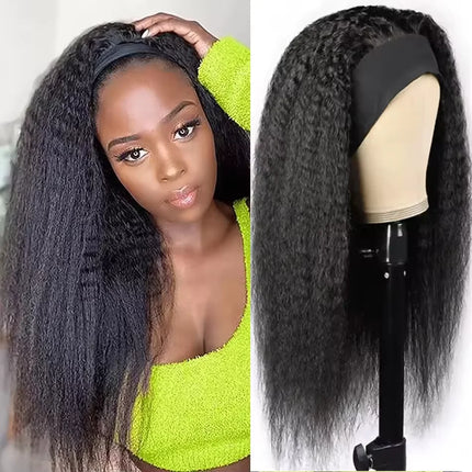 Kinky Straight Headband Wig Human Hair for Black Women Brazilian Glueless None Lace Front Yaki Straight Human Hair Headband Wig