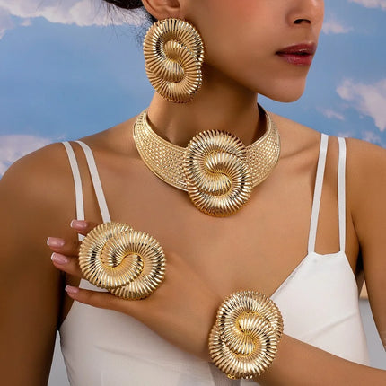 Trendy Exaggeration Bohemian Ocean Wind Party Geometric Sea Snail Symbol Necklace Earrings Bracelet Ring Set Jewelry Accessories